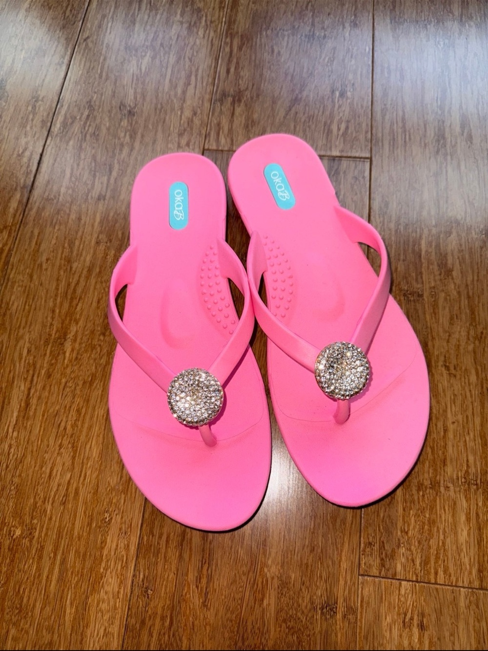 NEW okaB Pink Embellished Flip Flop Sandals
